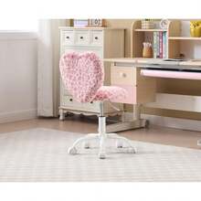 Chairus Faux Fur Study Desk Chair For Teenagers Height Adjustable Swivel Computer Chair Armless With Heart-Shaped Backrest Kids Chair - Leopard Print - View 7
