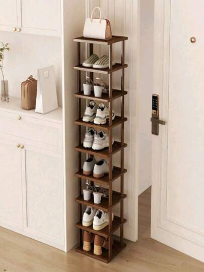 优雅的 9 层竹鞋架，采用天然木材饰面 - 节省空间且易于组装，适用于宿舍、走廊和厨房 - 时尚方形收纳整理器，适用于运动鞋、高跟鞋和细高跟鞋，鞋子收纳整理器