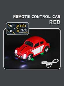 1pc Vintage Beetle Alloy Remote Control Car, Small RC Car With Adjustable Speed Gears, Smartphone Remote Control, LED Lights, 2.4GHz Retro RC Toy Car, 1:64 Mini Diecast Model, Portable, Suitable For Kids 6+ Years Old, Ideal Gift Toy