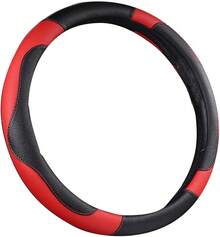 ISTN - Funda para volante de coche de 38 de cuero sintético transpirable para hombre estilo deportivo con color de contraste - Rojo - - Ver 5