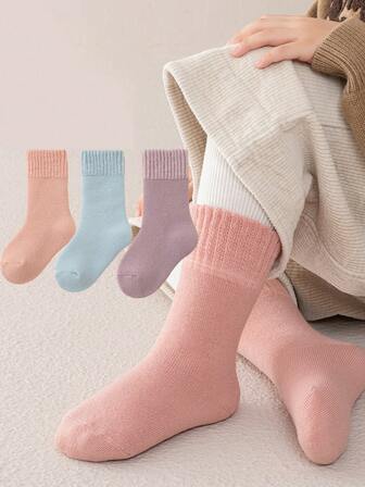 3 Pairs Kids Winter Socks, Thick Warm Thermal Lined Socks For Boys Girls Students, Halloween Gift, Thick Baby Floor Socks, Fuzzy Socks, Christmas New Year Gift