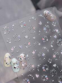 1片5D金属美甲贴纸，精致简约，甜美梦幻装饰贴纸，高端星空美甲配件，自粘式DIY美甲贴纸，美甲产品及配件，美甲工具，适合女孩和女士，适合家庭美甲沙龙。美甲用品 美甲贴纸 - 彩色 - 查看 8