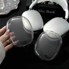 1 Pair Glitter White Transparent Minimalist Headphone Protective Case, Soft Shell, Compatible With Apple Max, High Transparency, Full Coverage