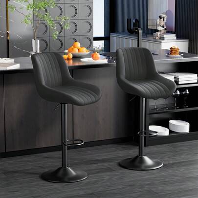 Nalupatio 2 Piece Bar Chair, 360° Rotating Bar Stool, Adjustable Height, Technology Cloth Upholstered With Backrest Without Armrests, Suitable For Dining Room, Living Room, Kitchen