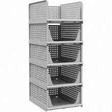 5 Pack Folding Closet Organizers Storage Box Stackable Plastic Drawer Basket For Clothing Stackable Storage Bins Shelf Storage Container For Closet Wardrobe Bedroom Bathroom Office Grey - Grey - View 1