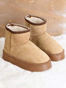 Damen warme und bequeme Schneestiefel mit dicker Sohle, einfache und modische Lässig Stiefeletten, personalisierte Schneestiefel mit dicker Sohle, warme und bequeme Outdoor-Schuhe, Winterflache Schuhe mit dicker Sohle, warme und bequeme Schneestiefel mit dicker Sohle, Damen lässige Slip-On Knöchel Stiefel