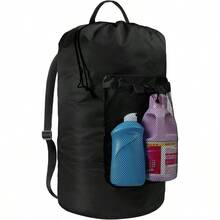 Laundry Bag With Shoulder Straps And Mesh Pocket Laundry Backpack Large Portable Laundry Hamper College Travel, Laundromat, Apartment Black - Black - View 2