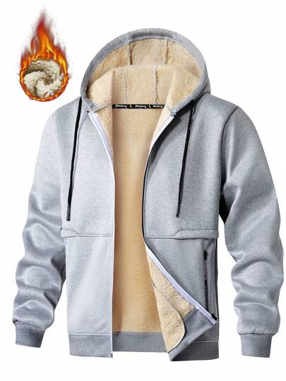 Men's Hooded Jacket, Thermal Lined Windbreaker, Casual Versatile Outerwear For Spring, Autumn & Winter