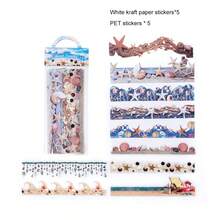 Zestaw 10 naklejek z motywem roślin oceanicznych w stylu vintage, długie paski z różnych materiałów do scrapbookingu, prowadzenia dziennika i majsterkowania - Wielokolorowe - Zobacz 17