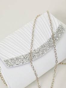 Túi xách dự tiệc đính đá thời trang nữ, túi cầm tay satin xếp ly thanh lịch, túi đeo vai, túi đeo chéo, túi đựng phong bì cho dịp trang trọng, túi cầm tay khiêu vũ quà tặng Giáng sinh mùa đông - trắng - Xem 6