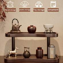 1pc 2-Tier Countertop Storage Rack, Suitable For Vanity, Bathroom Countertop, Modern Bamboo Rack For Lipstick, Skincare And Perfume Bottles, Space Saving, Makeup Vanity, Stylish Design, Sturdy Structure, Cosmetic Storage, Compact Design, Durable, Home Organization - Walnut - View 6