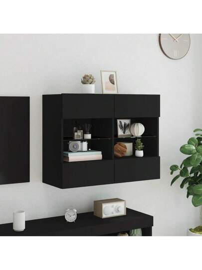 VidaXL TV Wand Unit LED Lighting 78.5x30x60.5 Cm Zwart view 5