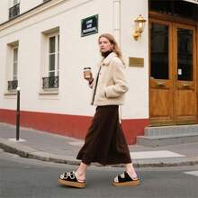 lunryet Women's Fluffy Faux Fur Slippers Comfy Open Toe Two Adjustable Band Slides With Fleece Lining And Rubber Sole Home Shoes PLUSH-1 - màu đen - Xem 6