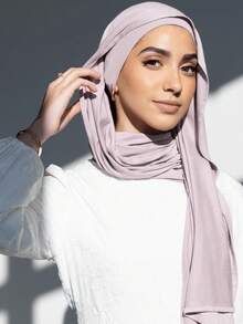 1Set Jersey Matching Hijab & Underscarf Set, Solid Color Soft Breathable Micro-Modal Fabric, 1 Simple Tube Cap Hijab + 1 Lightweight Micro-Modal Scarf, Suitable For Everyday Conservative Covering For Dress - Cherry Blossom Pink - View 6