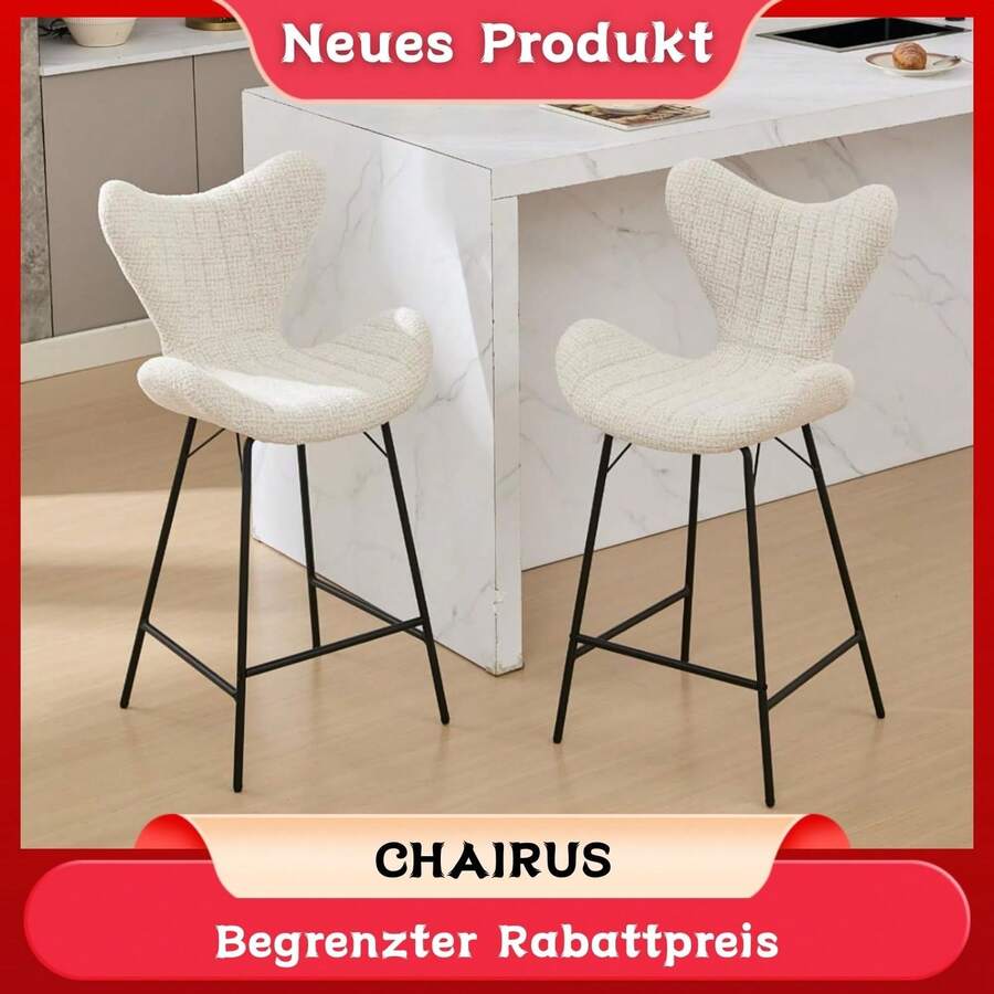 Chairus 2PCS Sgabelli Bar Chenille Moderno Schienale Striato (giallo/verde/latte di avena)