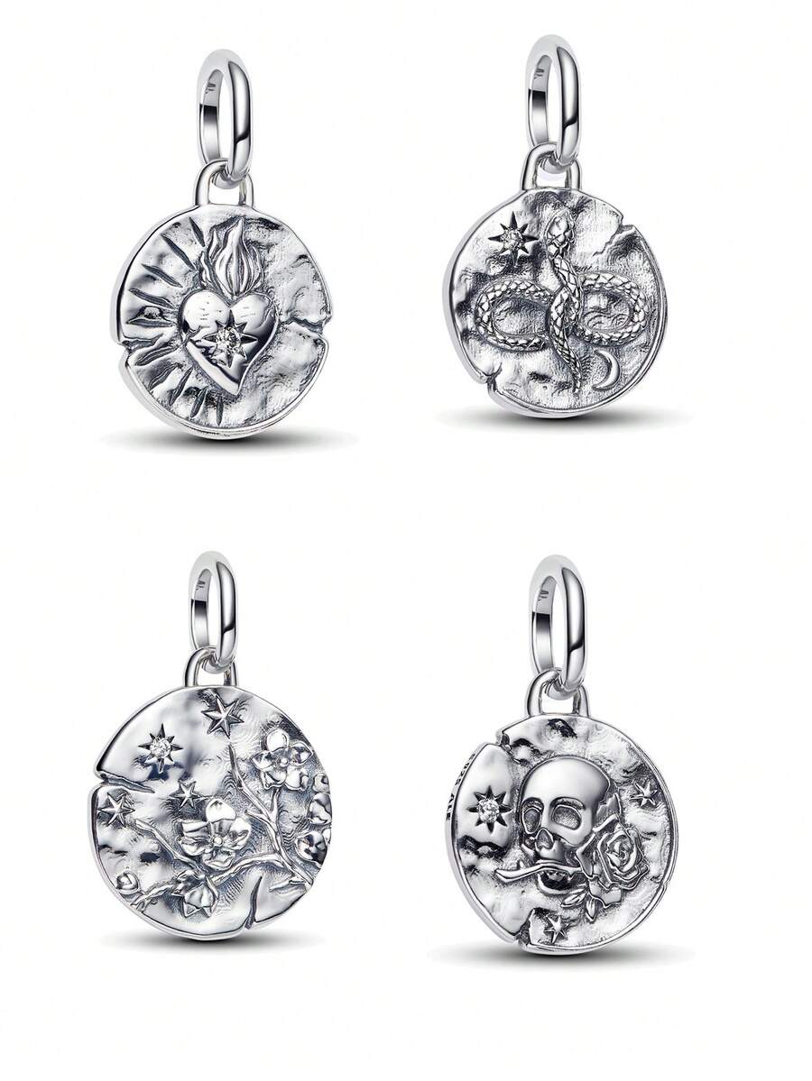 1pc Fashionable Charm Electroplated Silver Beaded Pendant, Versatile For DIY Bracelet, Necklace, Gift - Silver - View 1