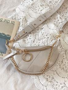 腰包，时尚链条斜挎包，夏季多功能胸包/单肩包 - 白色 - 查看 4