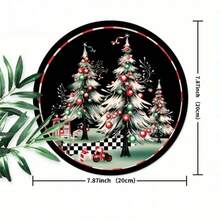 2D Flat, Room Decor Vintage Merry Christmas Iron Wall Art, 8X8 Inches Round Festive Decor, 3D Holiday Scene With Snowy Trees, Wall-Mounted & Window-Displayable, Ideal For Home, Cafe, Bar, Kitchen, Restaurant, Party & Garden Decoration Home Decor Christmas Decorations