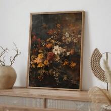Frameless, A Retro Autumn Floral Wall Art Poster, Dark Autumn Flower Decorative Painting, Plant Art Hanging Painting, Room Decoration, Living Room Art Decoration, Modern Home Wall Art Decoration, Ideal Home Gift Creativity, Suitable For Living Room Study Bedroom Corridor Art Decoration Painting