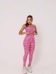 Conjunto Fitness LIFE Feminino Estampado com Top com Bojo + Legging de Alta Compressão - Pink/Preto - Visão 7