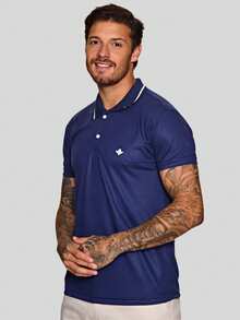 MEN'S POLO COLLAR SHIRT CASUAL BUTTON SLIM T-SHIRT PROMOTION - Navy Blue - View 5