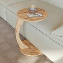 sugodesign Couchtisch mit Rollen, Kleiner Beistelltisch C Form, Beistelltisch Couch, stylischer Sofatisch in schöner Nussbaum Holz Optik, runder Ablagetisch ideal für Couch und Wohnzimmer, C Form