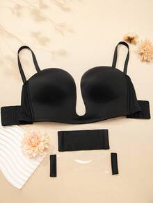 Wingslove Plus Size Women's Deep Plunge Strapless Bra - Multiway Push Up Low Cut Wireless With Convertible Clasp Extender, Adjustable Straps Bras, Lift