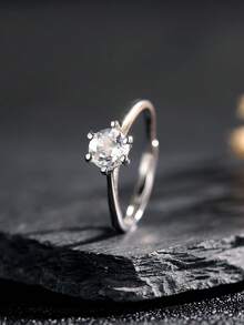 Adjustable 925 Silver Ring 6mm Natural Clear Quartz Open Band Healing Crystal Jewelry Spiritual Gift Energy Stone