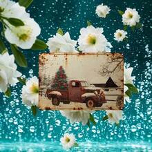 8x12 Inch Vintage Red Truck With Christmas Tree Metal Sign - Perfect For Holiday And Room Decor, Unique Party Gift Idea, Ideal For Room Decoration Home Decor Christmas Decorations