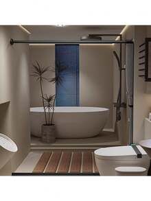 Modern Foldable Shower Curtain - Wet/Dry Separation, Polyester Material, Striped Design With Hooks And Storage Strap, Suitable For Home And Hotel Use All Year Round Bathroom Decor, Shower Curtain, Multifunctional Partition, Modern Style, Easy Maintenance (Folding Rod Not Included)Christmas Decor