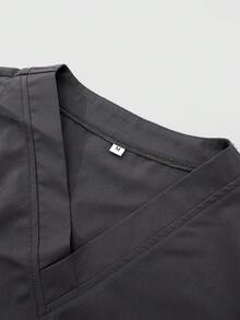 Men's V-Neck Short Sleeve Double Pocket Medical Uniform Top