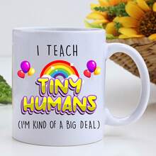 JUNGLE MUG THE MUG COMPANY. Kubek dla nauczyciela "Uczę małych ludzi" Zabawny kubek na kawę Prezent dla nauczyciela na koniec roku szkolnego Prezent urodzinowy dla nauczycieli - Biały - Zobacz 8