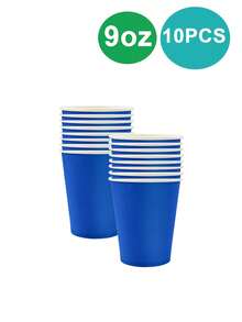 10pcs Blue Party Supplies Blue Paper Plates Cups Napkins And Tablecloths, Wedding Birthday Disposable Dessert Plates