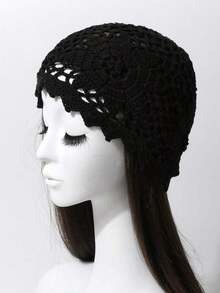 1pc Women's Spring/Summer Handmade Crochet Mesh Floral Hollow Out Vintage Elegant Breathable Thin Knit Cap, Handmade Knit Headband Beanie, Fashionable - 針織帽 - 查看 3