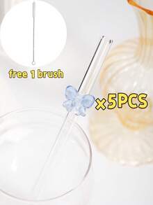 2/4/6/8pcs Cute Cartoon Blue Bow Glass Straws, Curved Reusable Glass Straws, Suitable For Milkshakes, Milk, Tea, Juice, Cocktails And Cold Drinks, Girlfriend Gift, Dessert Shop, Sparkling Water, Snack Shop, Office, Bar, Restaurant - Blue - View 11