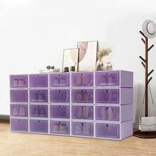 Confezione da 20 scatole per scarpe, organizer per scarpe, contenitori impilabili in plastica con coperchi per donne/uomini, pieghevoli e versatili per scarpe da ginnastica trasparenti - Viola - Visualizzare 4