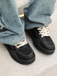 New Thick-Soled Casual Men's Cloth Shoes Sports Shoes Sneakers Casual Versatile Student Men's Street Bread Shoes - 黑色 - 查看 4