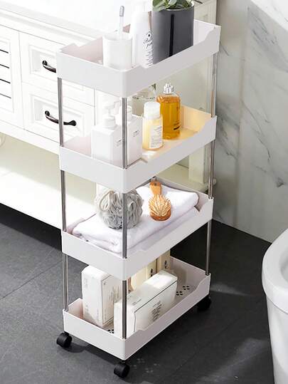 1pc White Multi-Tier Kitchen Storage Rack, Floor To Ceiling Multilayer Sewing Storage Rack With Casters For Easy Mobility, Push Cart And Organizer