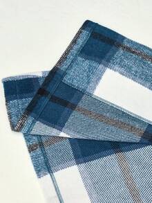 女士秋冬长袖双排扣休闲格子大衣，秋冬 - 藍色 - 查看 9