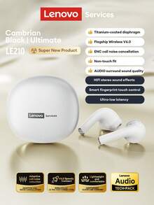 联想 LE210 蓝牙耳机，半入耳式蓝牙 6.0，游戏音乐 HiFi 高品质低延迟 ENC 降噪，智能触控，超长续航，无线耳塞，兼容智能手机、电脑、苹果设备，礼品 - 彩色 - 查看 2
