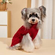 1pc Stretchy Comfortable Cable Knit Solid Color Wood Button High Collar Pet Sweater, Suitable For Cats & Dogs In Autumn/Winter, Christmas - Red - View 2