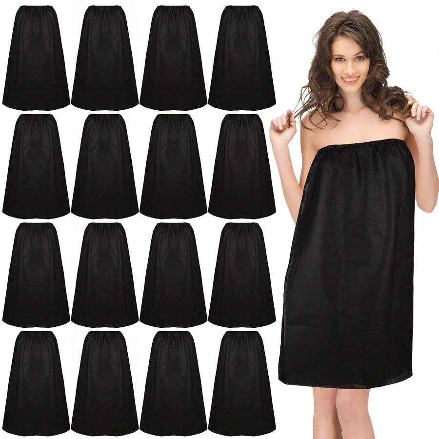 Batas desechables para spa de mujer - Cierre ajustable, toalla no tejida, tela suave negra para salón, bata de baño y vapor, toalla de salón | Bata de baño con estilo | Envoltura con cierre ajustable, toallas de spa