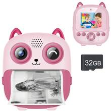 Aparat do natychmiastowych wydruków dla dzieci, cyfrowy aparat fotograficzny 1080P dla dzieci z rolkami papieru fotograficznego i kartą 32 GB, prezenty urodzinowe dla dziewczynki w wieku 3-10 lat, zabawne zabawki dla chłopców