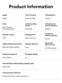 Lenovo Lenovo LE302 Fashionable Bluetooth Headphones With Bow Earphone Accessory, Clip-On Stereo Surround Sound, High-Quality Audio, Low Latency, ENC Noise Cancellation, Comfortable Wear, Suitable As Stylish Earring Accessory And Gift For Women