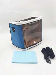 1 件便携式宠物笼，透气斜跨仓鼠/鹦鹉笼，爬虫网状旅行笼，透明散热垫，可拆卸，适合所有季节 - 藍色 - 查看 18