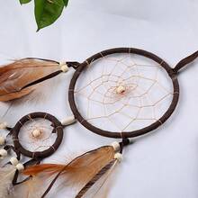 1pc Brown 2-Ring Dreamcatcher, Style Home Decor - Brown - View 4