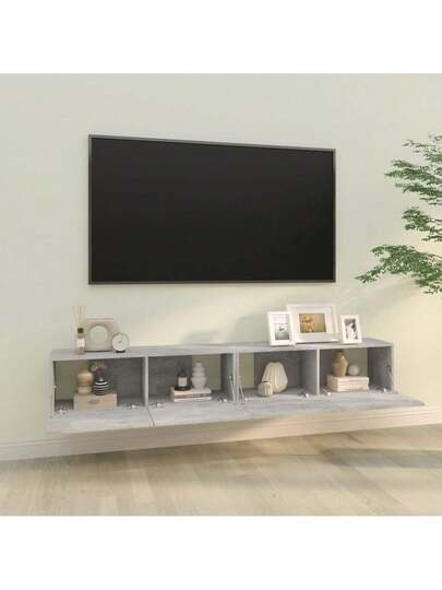 VidaXL TV Cabinets Pcs Wand Mounted 100x30x30 Cm Wood Concrete Grijs view 4