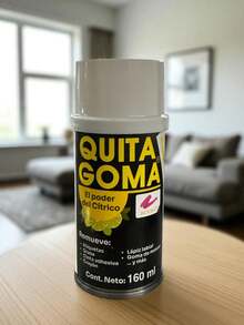 Quita Goma en spray 160ml. Quita goma está formulado en combinación con cítricos y sirve para remover etiquetas, grasa, goma de mascar, lápiz labial, cintas adhesivas, crayón, etc. - Quita goma Spray - Ver 4