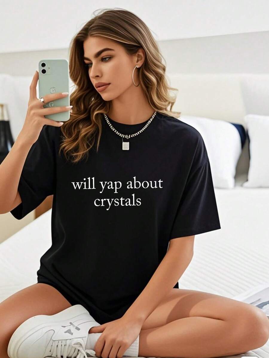 Camiseta Mujer Hablaré sobre Cristales - Estilo Casual y Divertido, Ideal para Amantes de la Moda y la Autoexpresión - Regalo Perfecto,  en Ropa Femenina