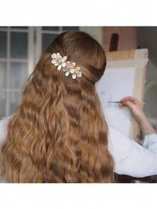 复古猫眼石花朵水晶水钻发夹，优雅珍珠发饰，爪夹，发爪，发夹，发卡，发夹，头饰，派对，女士发饰